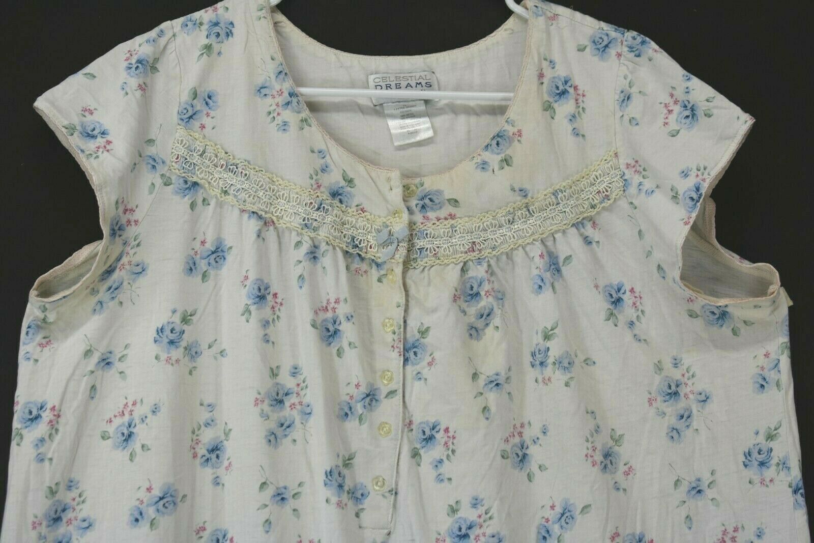 Celestial Dreams Women's Plus Size 1X Nightgown Floral Pattern White