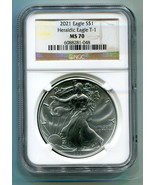 2021 SILVER EAGLE HERALDIC EAGLE T-1 NGC MS70 CLASSIC BROWN LABEL AS SHO... - $65.95