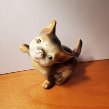 Vintage Tabby Cat Figurine, 1950s 60s, Green Eyes Kitten Holding up Paw, Japan