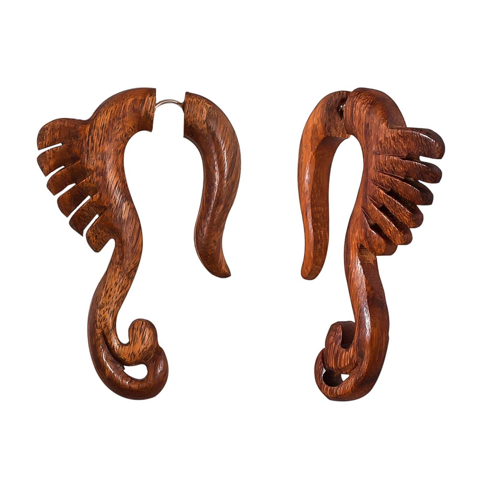 Fantastic Brown Wooden Carved African Tribal Big Fake Gauge Earrings 2.