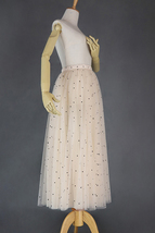 CHAMPAGNE Long Tulle Skirt Women Dotted Puffy Tulle Skirt Champagne Party Skirt image 2