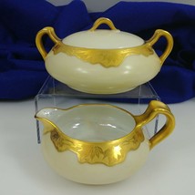 Haviland Limoges Creamer Sugar Bowls Circa 1880&#39;s 24K Acid Etched Gold R... - $111.67