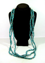 Triple 3 Strand TURQUOISE-BLUE Beaded Necklace Vintage Silvertone Odd Beads 38" - $16.99