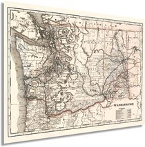 1888 Map of Washington State - Vintage Map of Washington State Wall Art ... - $34.99+