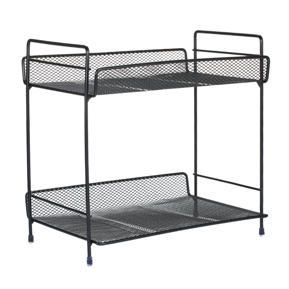 Black Multifunctional Under Sink 2Tier Metal Mesh Storage Basket