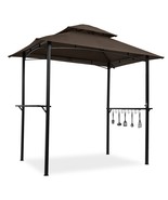 Clihome Brown Metal Rectangle Grill Gazebo with Steel Roof (Exterior: 5-... - $351.99