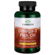 Swanson Omega-3 Fish Oil with Vitamin D - Lemon Flavored 1,000 mg 60 Softgels - $30.86