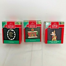 Lot of 3 Hallmark Keepsake Miniature Ornaments Bell Elf Fireplace Loving Hearts - $18.56