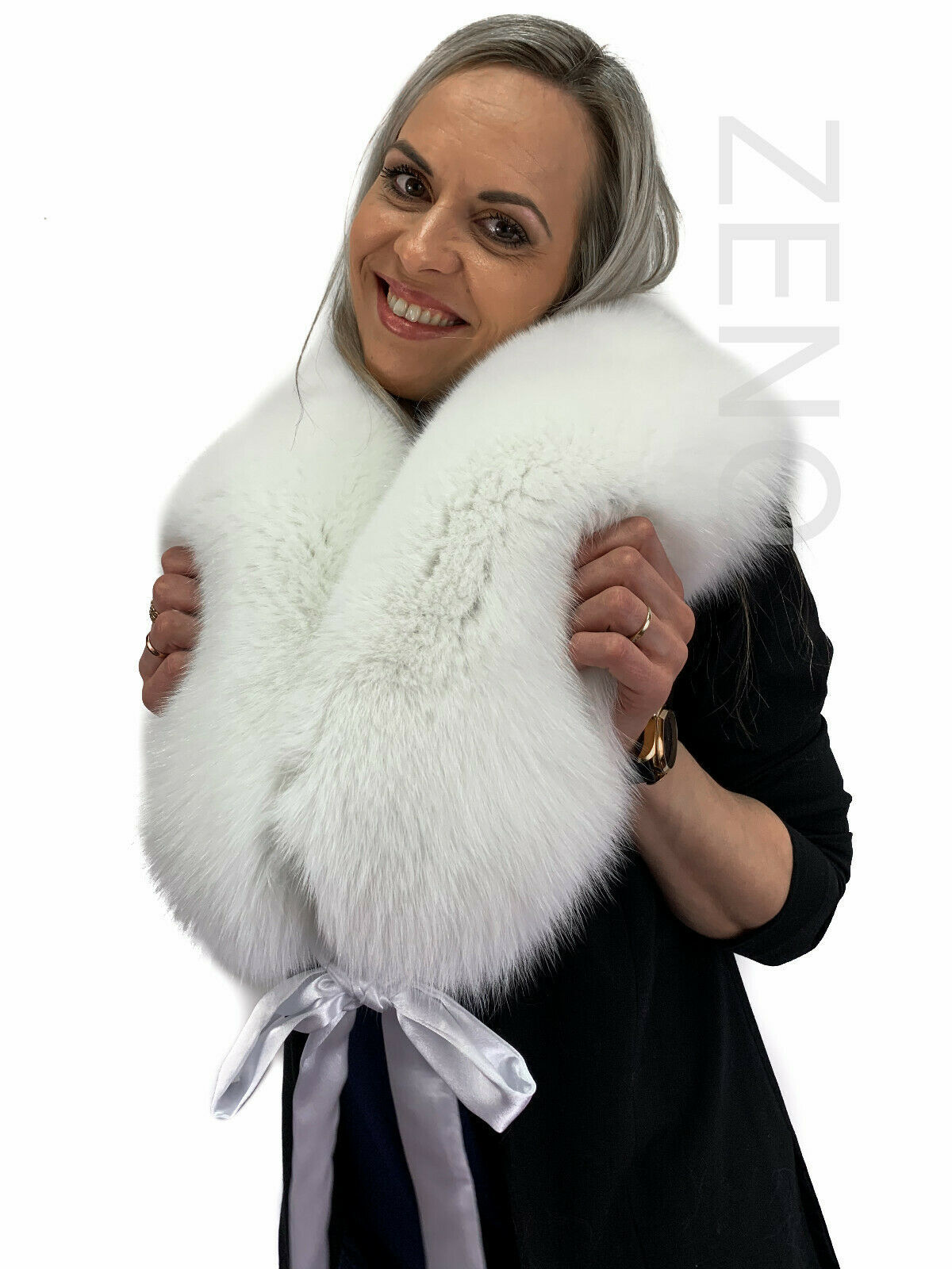 Saga Furs Pure White Arctic Fox Fur Weddings Winter Shoulder Wrap Scarf Stole 
