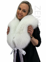 Arctic Fox Fur Collar 47' Saga Furs Pure White Color Fur Shawl Wrap Scarf Ribbon