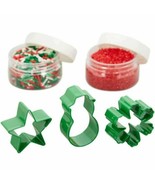 Christmas 5 Pc 2 Sprinkles and 3 Cookie Cutter Set Wilton - $7.51