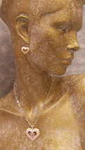 Liz Claiborne Set Necklace & Earring Enamel Peach & Pink Rhinestones Heart V Day - $10.34
