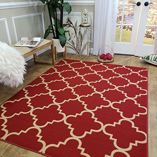 Area Rug 3x5 Red Trellis Kitchen Rugs and mats Rubber Backed Non Skid