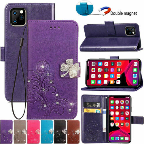 For iPhone 11 12 13 Pro Max 8+ Bling Magnetic Wallet Case Flip Cover