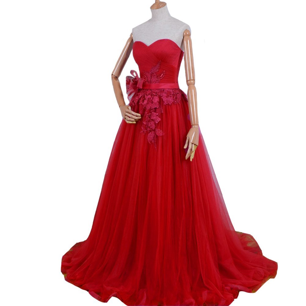 Kivary Tulle Sweetheart Lace Sash Corset Long Pleats Prom Bow Evening Dresses Re