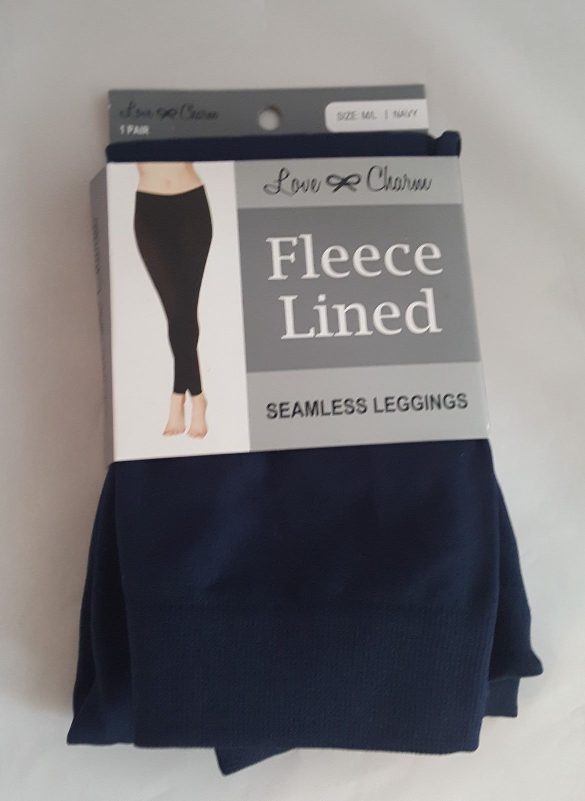 Image of Love Charm Fleece Lined Seamless Leggings NEW in Pack Navy Blue S/M Size -