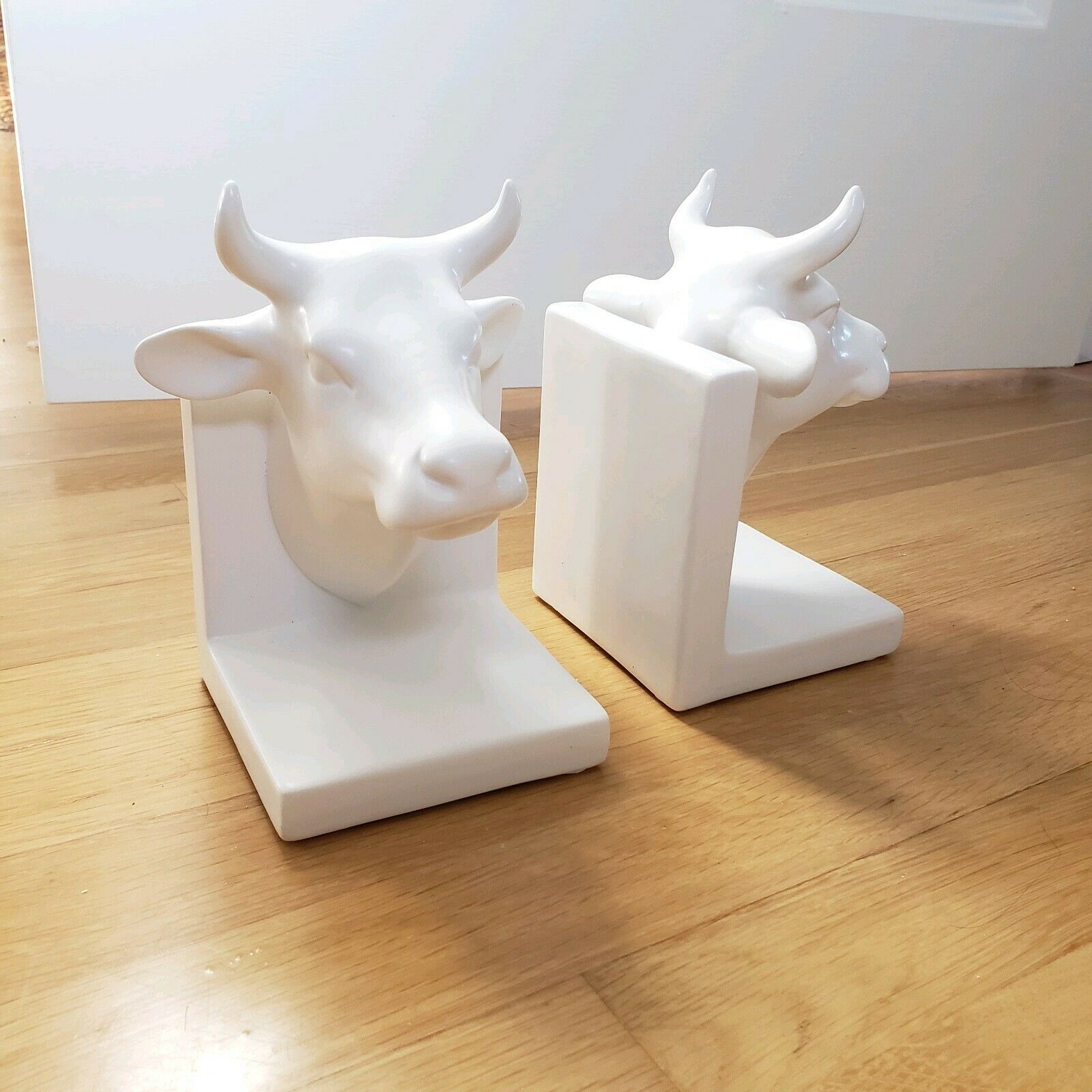 Cow Steer Bookend White Ceramic Target Minimal Animal Decor - $39.59