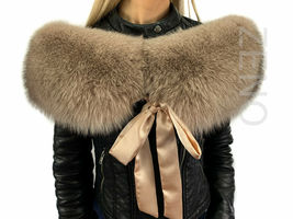 Blue Fox Fur Shawl 47' Saga Furs Beige Color Fur Collar Wrap Scarf Ribbon image 3