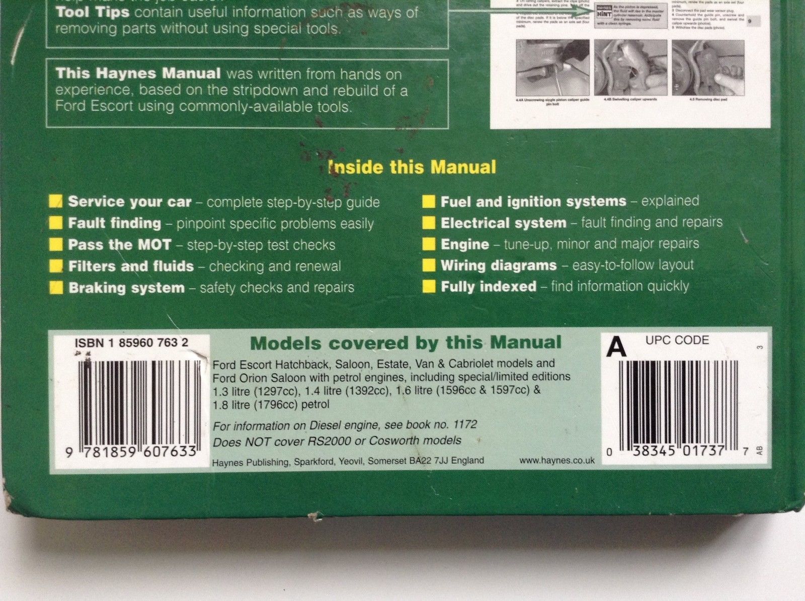 Ford Escort Orion 1990-2000 H to X reg Haynes Workshop Manual Petrol 1737