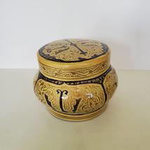 Kashmir Lacquer Trinket Box, Vintage Lacquered Wood, Blue and Gold, with Card image 2