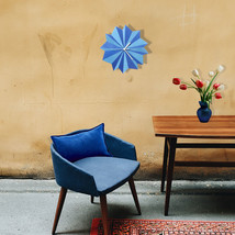 Unique wooden wall clock with 2 metallic shades of blue - Origami blue - $99.00