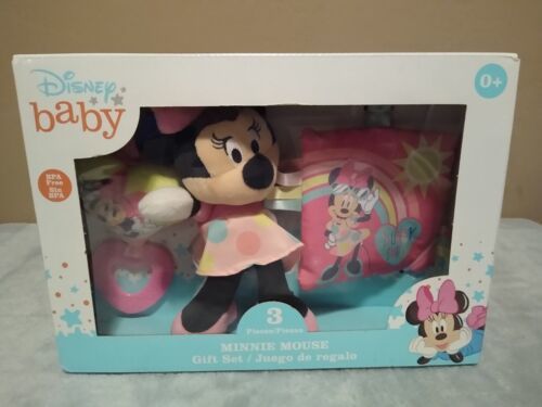 New Disney Baby Minnie Mouse Gift Set Age 0+ 4pcs Plush, Rattle, Tether, Book - $29.02