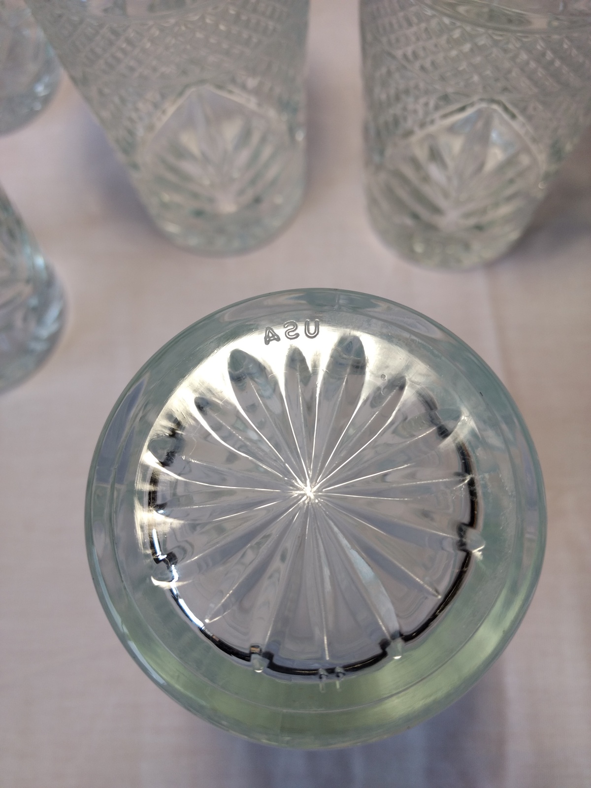 Vintage Old Fashioned Drinking Glasses 12 oz. Cut Clear Glass Set of 8