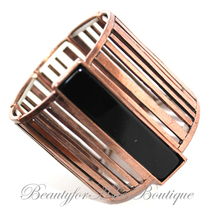 Modern Black Mission Artsy Rustic Copper Retro Wide Stretch Bracelet - $18.00