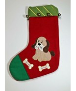 Puppy Dog and Bones 16&quot; Red &amp; Green Holiday Christmas Stocking W/ Jingle... - $14.84