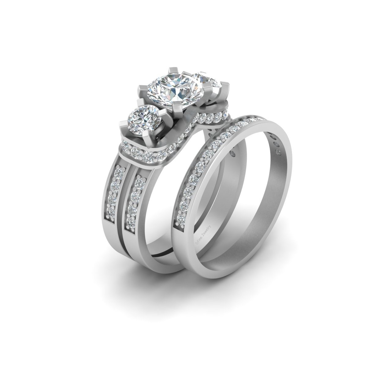 VVS-VS Clarity 1.05ct DEF White Moissanite Three Stone Wedding Ring Set For Her