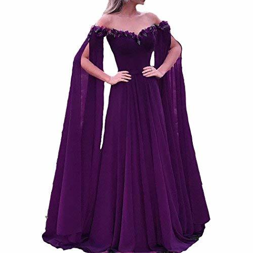 Off The Shoulder Goddess Long Sleeves Cape Prom Evening Dress Deep Purple US 6