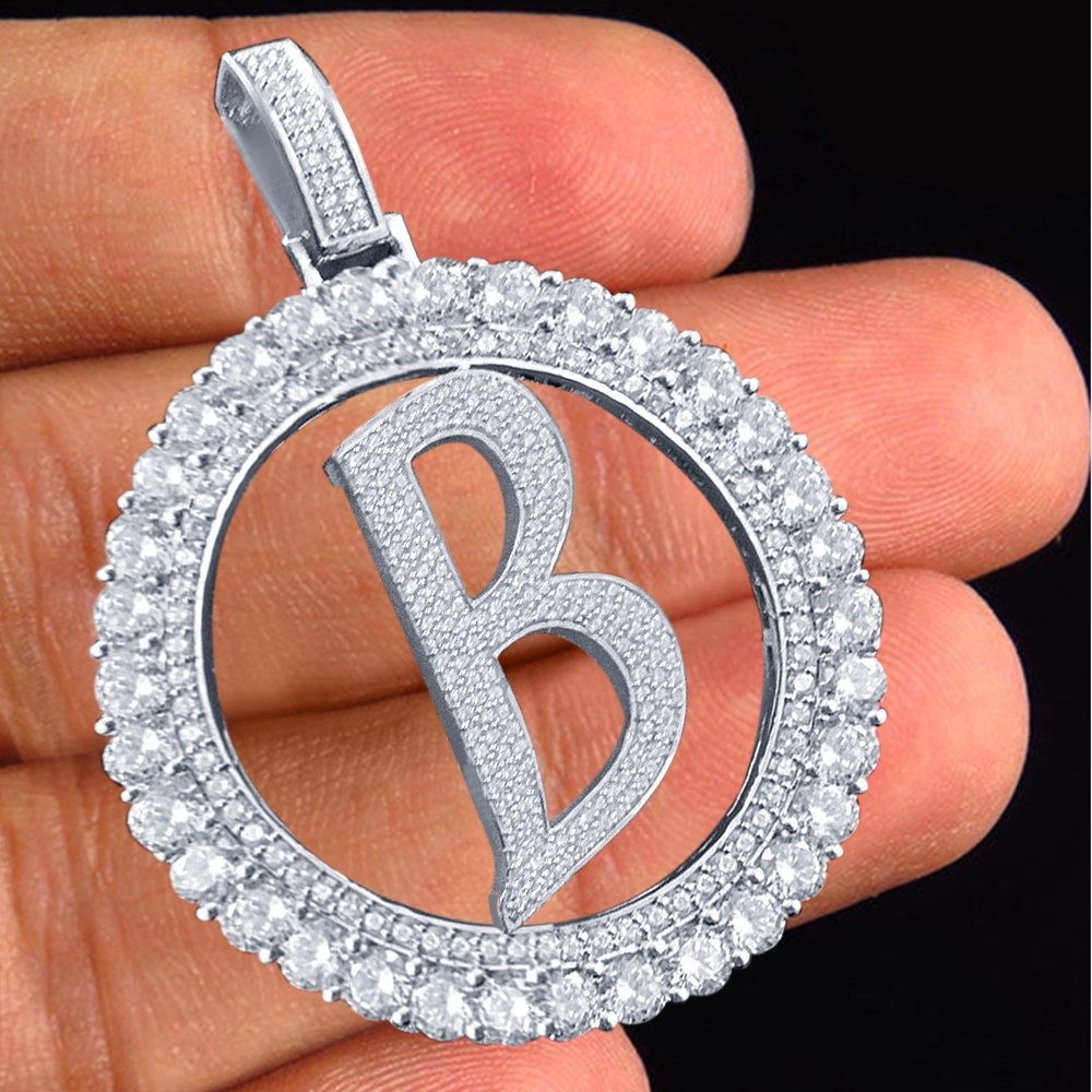 "B" Alphabet Initial Letter Pendant Diamond White Gold Plated Pure 925 ...