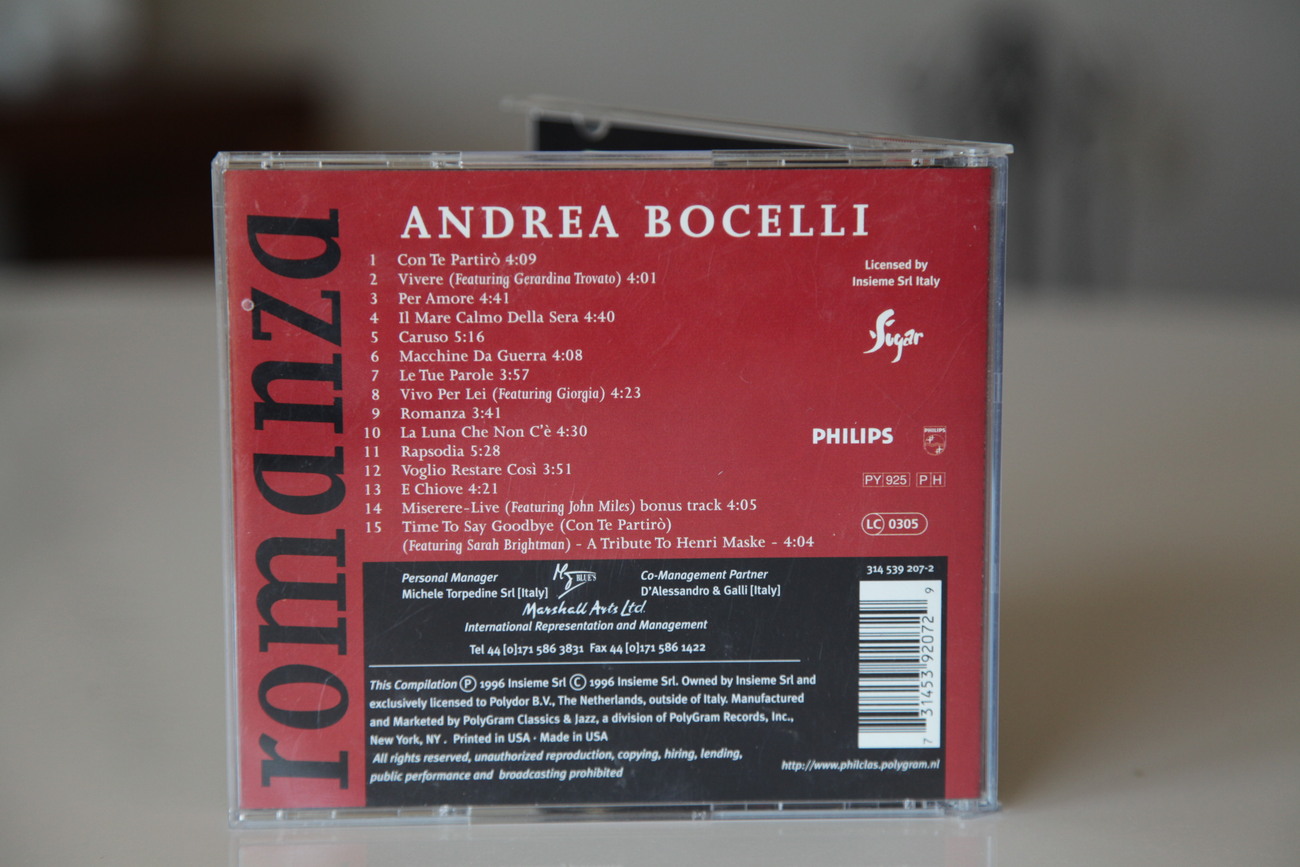 CD, ANDREA BOCELLI, ROMANZA Album, 1996 - CDs