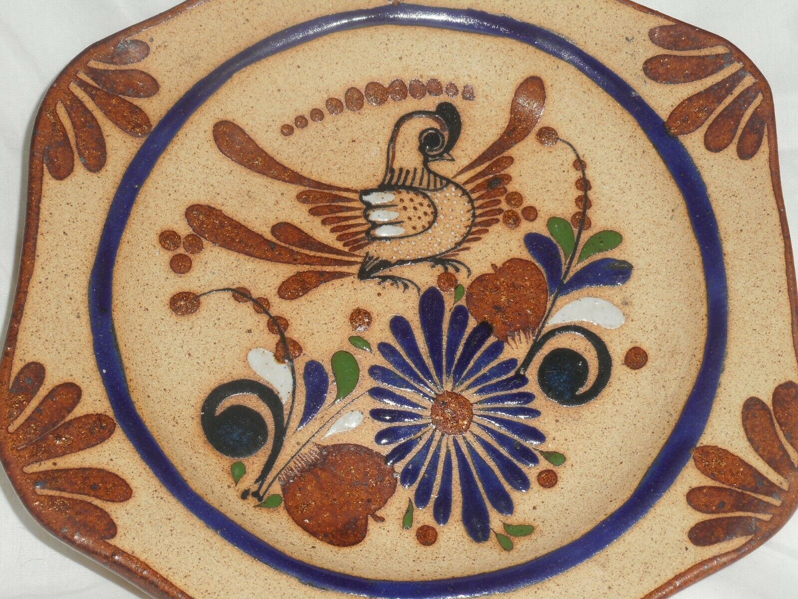 Mexican Folk Studio Art Pottery Dinner Plate Mexico Tonala Signed 6 Available 