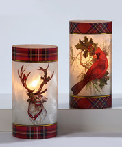 Cardinal Tealight Candle Holder Christmas Hurricane 7.8" High Red Plaid Reindeer image 2