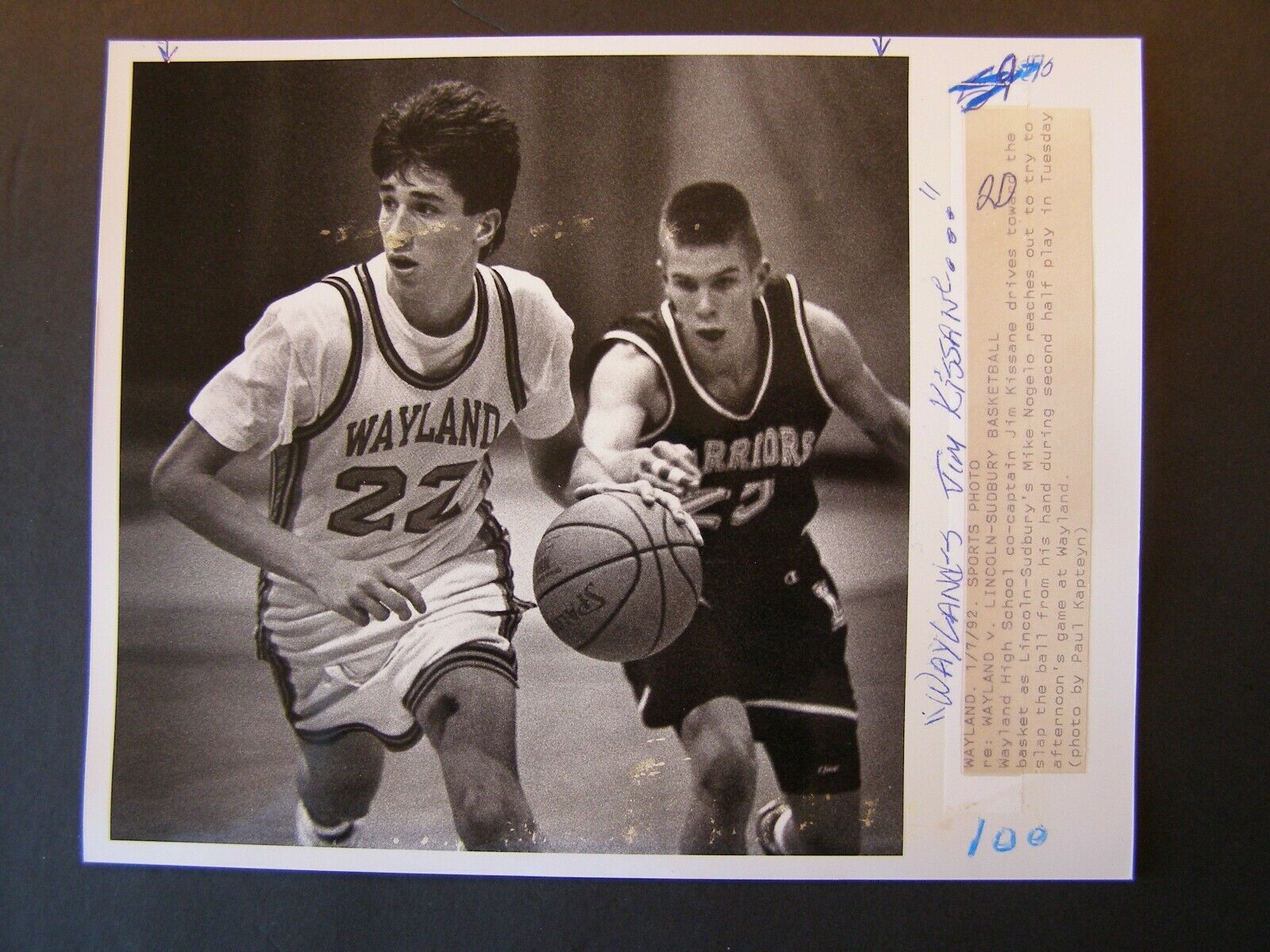 Glossy Press Photo 1992 Jim Kissane Wayland H S Basketball Team Mike