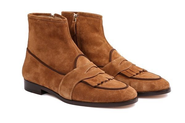 Bespoke Men's Suede Brown Leather Slip On Chelsea Formal Dress Leather Boots