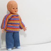 Dressed Small Child Caco 20 1777 Multi Stripe Shirt Sculpted Dollhouse Miniature - $19.28