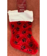 Pet Christmas Stocking Fuzzy Red with White Cuff Black Paw Prints for Do... - $10.88