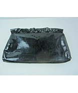 VINTAGE 1960&#39;s Black Patent Leather Vinyl Kiss Lock Clutch Bag Purse Ruffle - $18.69