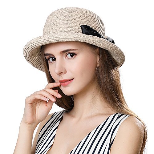 Packable Roll up Wide Brim Straw Sun Hat for Large Head Women Fedora ...