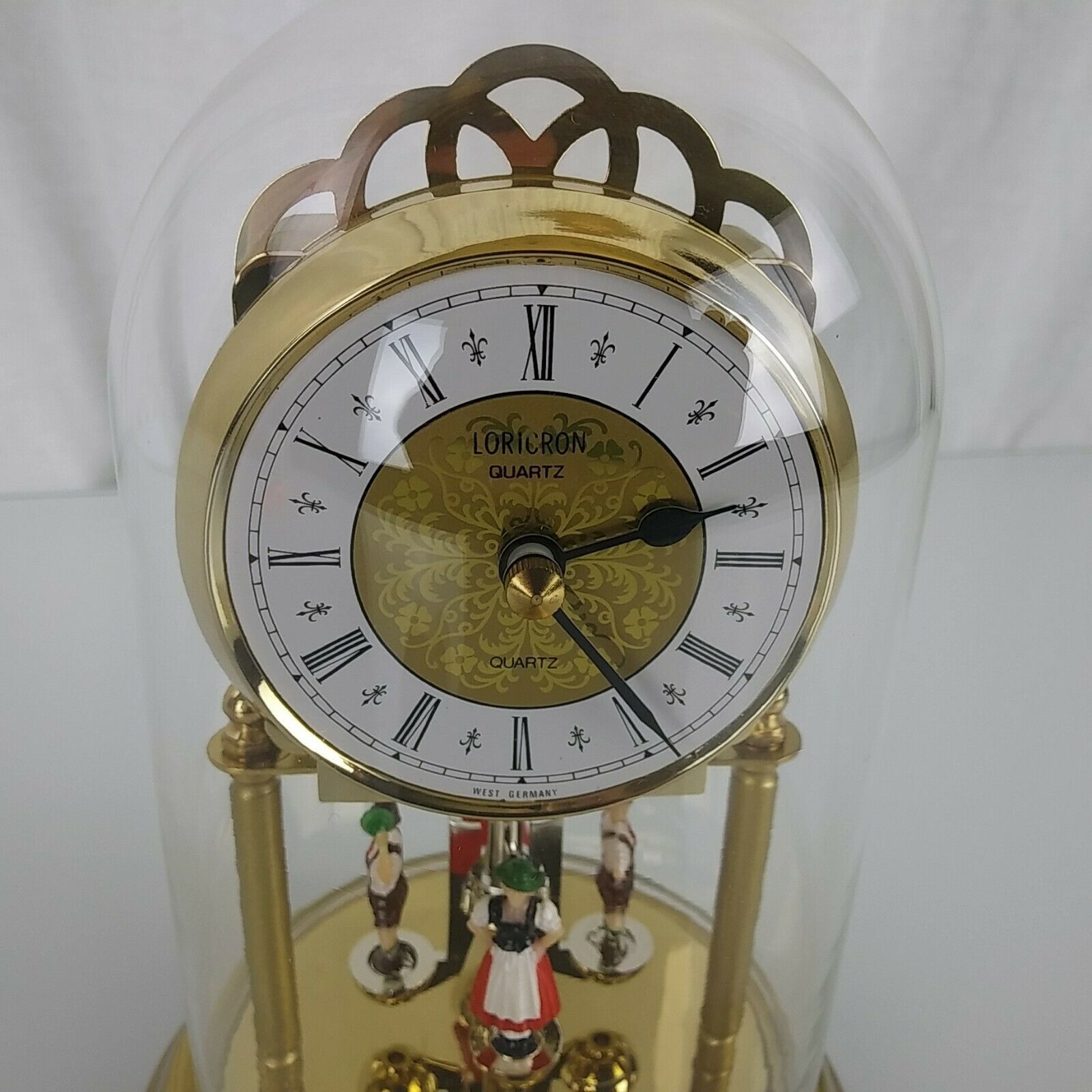 Loricron Quartz 85 Clock W085/00675 Glass Dome German Germany Folk Dancers Shelf, Mantel