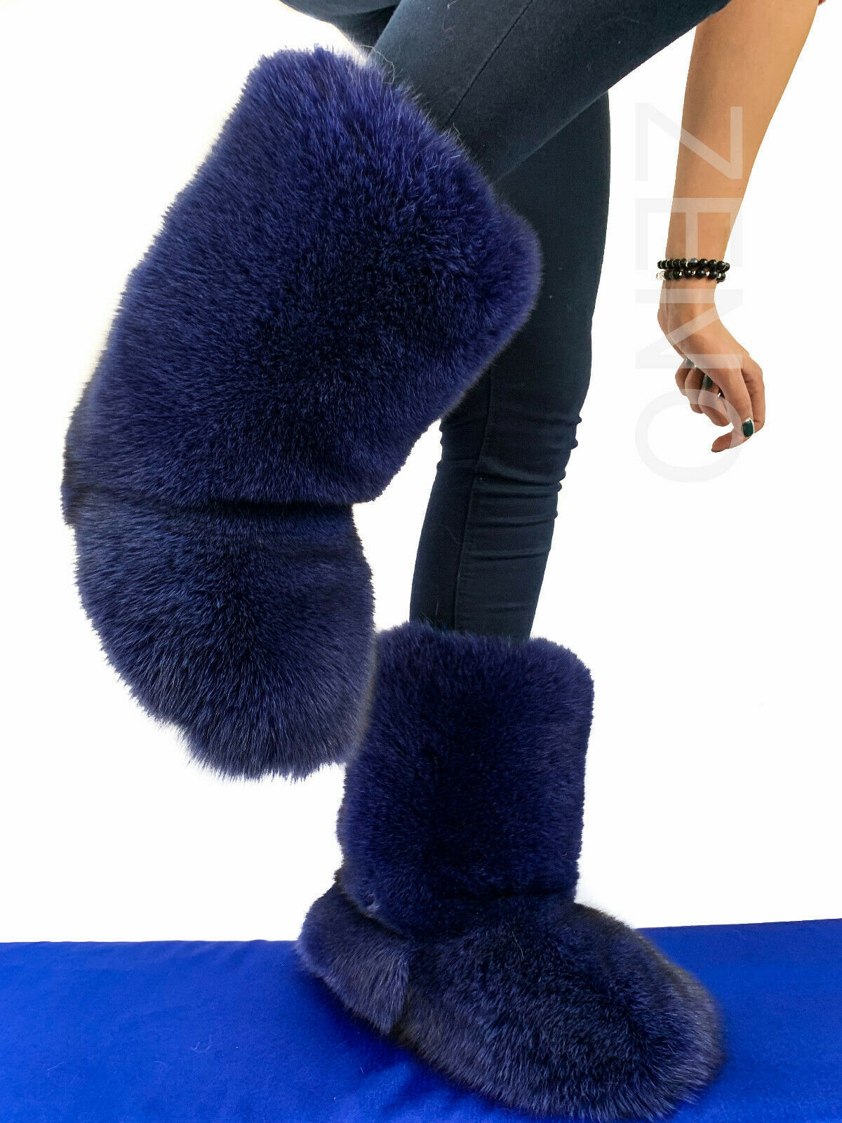 Double-Sided Blue Fox Fur Boots For Outdoor Eskimo Fur Boots Blue ...