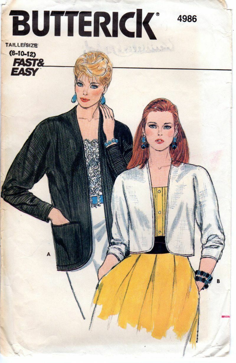 Primary image for Butterick 4986 Misses Loose-fitting Jackets Cardigans Variation 8,10,12 UNCUT FF