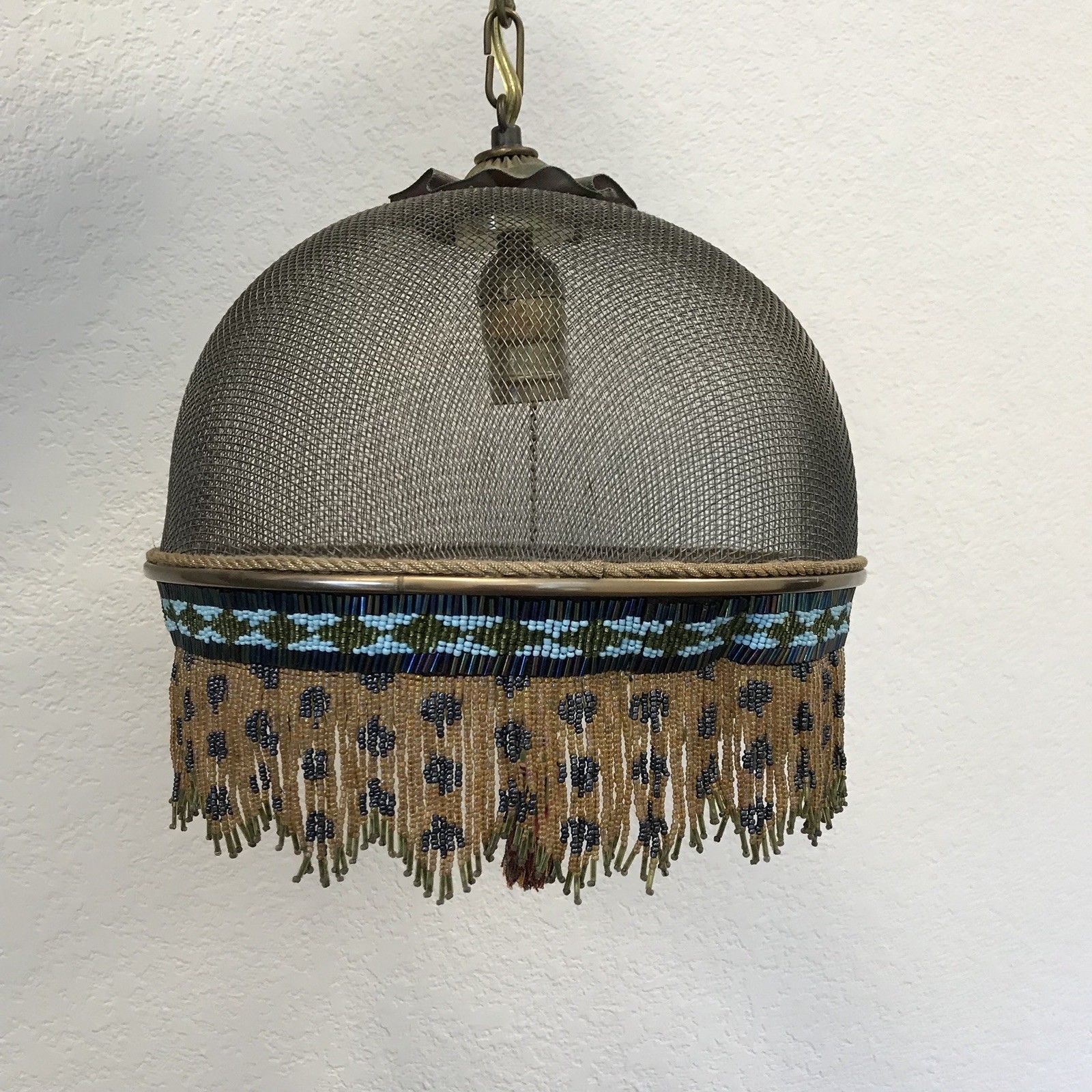 Mackenzie Childs Beaded Fringe Ceiling Light Lamp Pendant 2 available Vintage Other