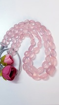 Natural Rose Quartz Tumble Beads Necklace, Pink Large Smooth Beads Necklace - $284.00+