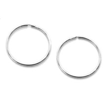 18K White Gold Round Circle Hoop Earrings Diameter 15 Mm X 1 Mm, Made In Italy - $143.87