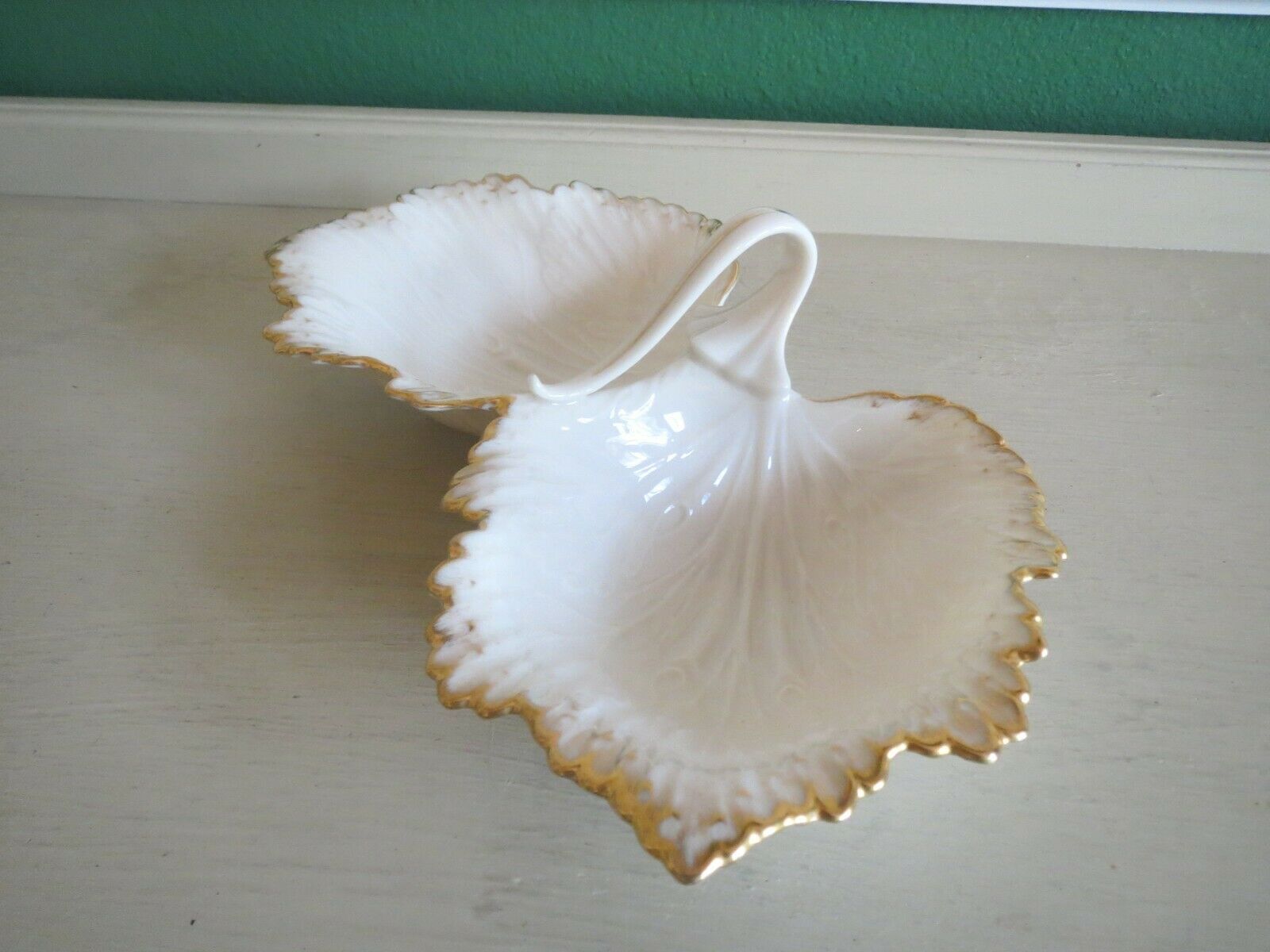 LENOX CHINA 2 LEAF SHAPE CANDY SERVING BOWL DISH 24K GOLD TRIM 10