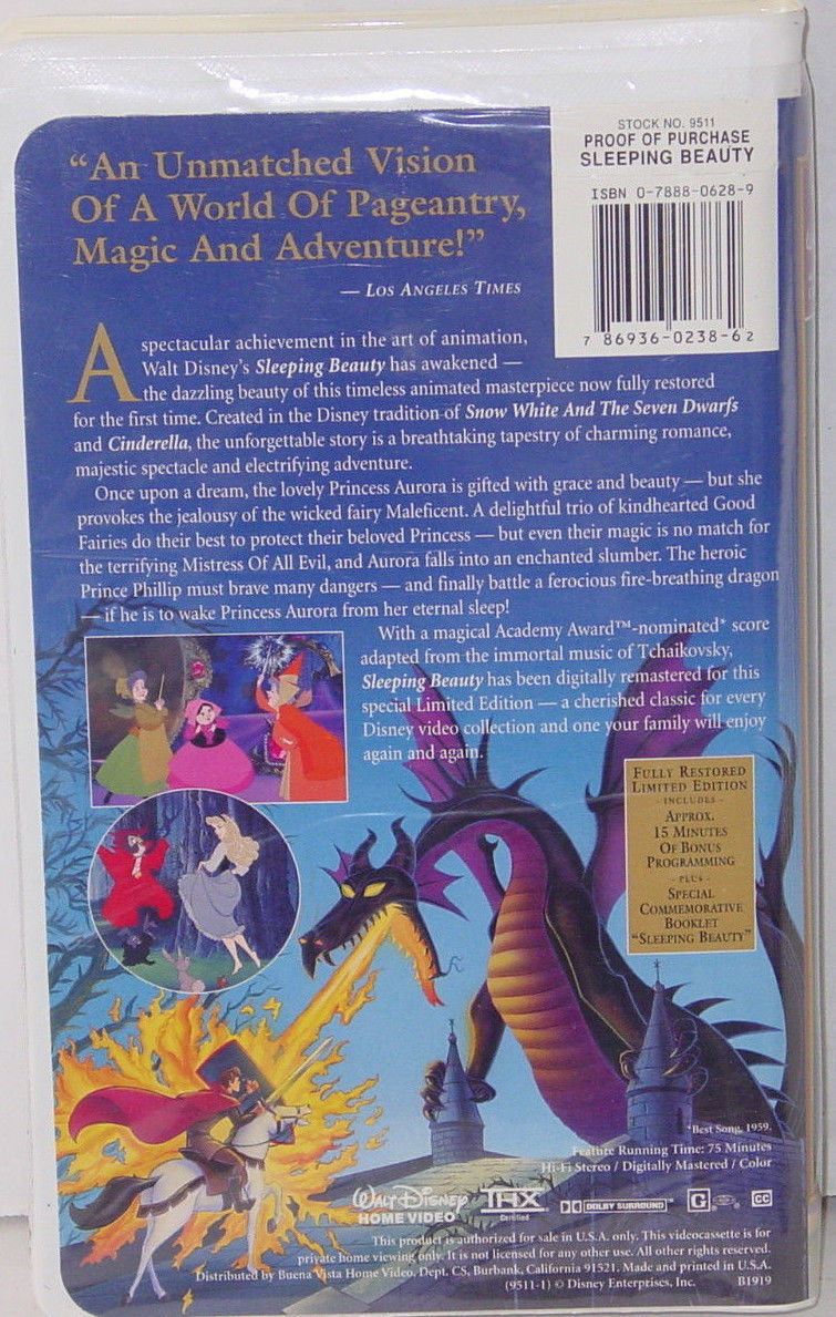 Sleeping Beauty VHS Tape Walt Disney Masterpiece Collection 1997 For