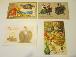 Vintage Thanksgiving Postcards, Lot of Four - Early 1900s, Gilt Work, Em... - $9.99